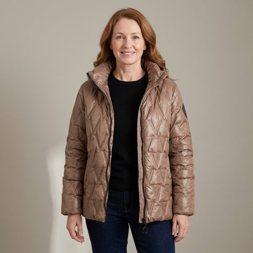 Women's Quilted Hooded Puffer Jacket – Mocha Brown