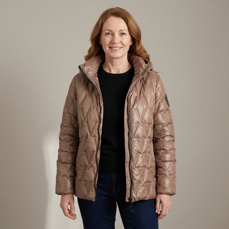 Women's Quilted Hooded Puffer Jacket – Mocha Brown