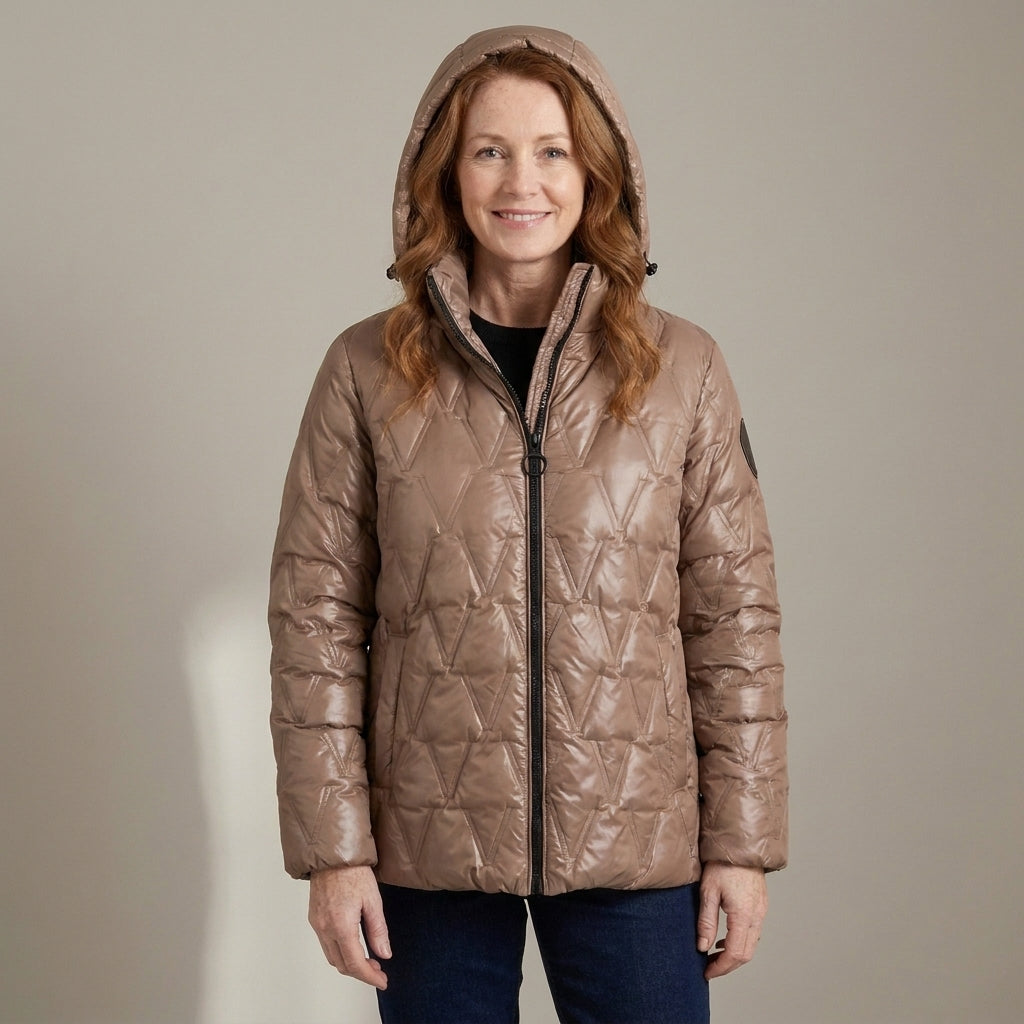 Women's Quilted Hooded Puffer Jacket – Mocha Brown