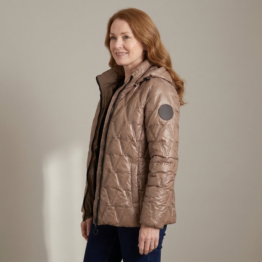 Women's Quilted Hooded Puffer Jacket – Mocha Brown