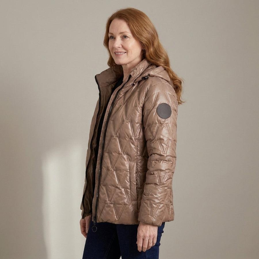 Women's Quilted Hooded Puffer Jacket – Mocha Brown