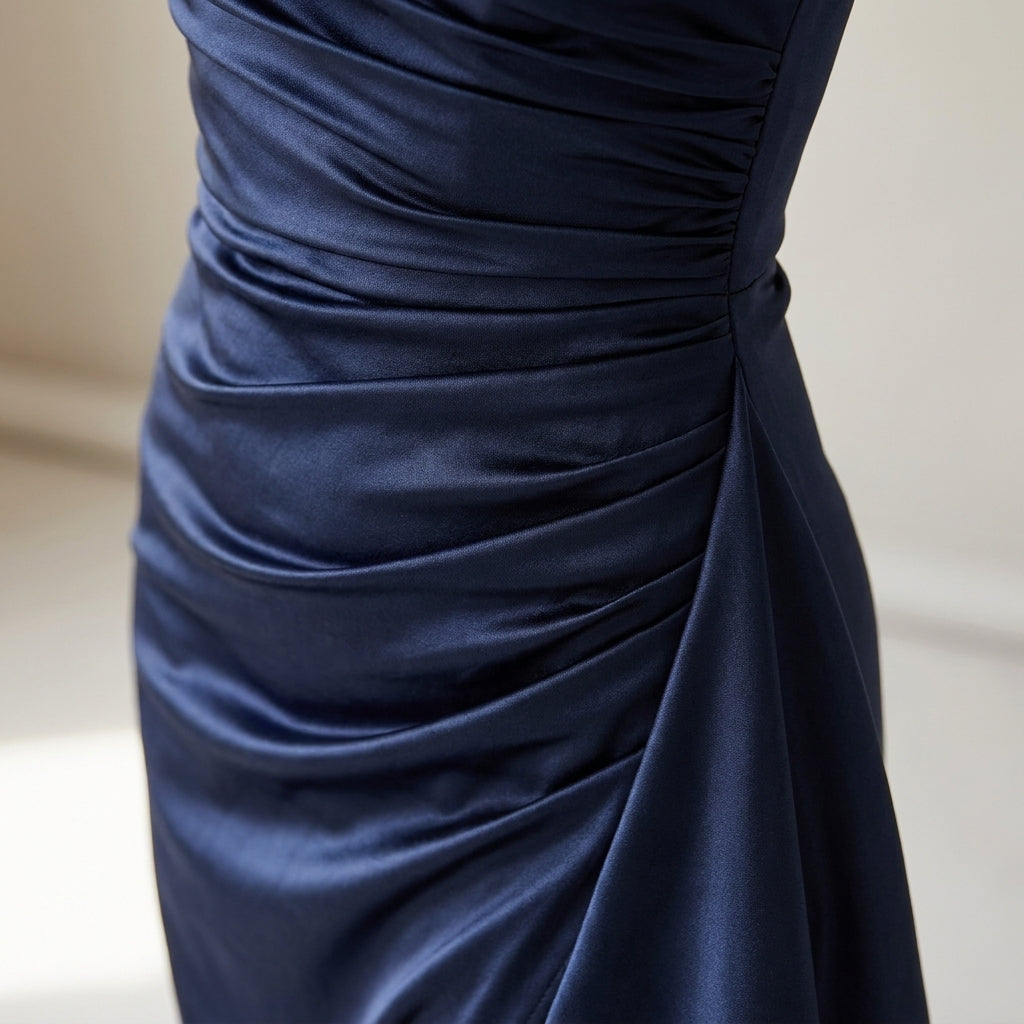 Women's Navy Satin Maxi Dress with Thigh Split – New Year's Eve, Christmas Party & Wedding Guest Dress