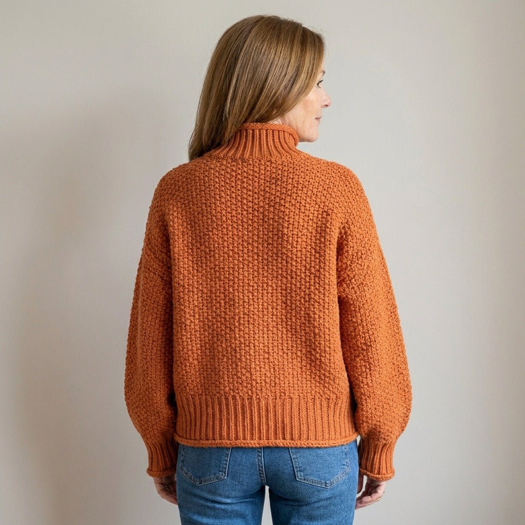 Women's Chunky Knit Turtleneck Jumper – Oversized Textured Sweater with Batwing Sleeves