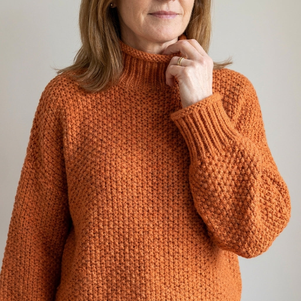 Women's Chunky Knit Turtleneck Jumper – Oversized Textured Sweater with Batwing Sleeves
