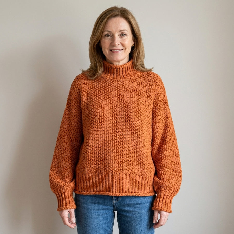 Women's Chunky Knit Turtleneck Jumper – Oversized Textured Sweater with Batwing Sleeves