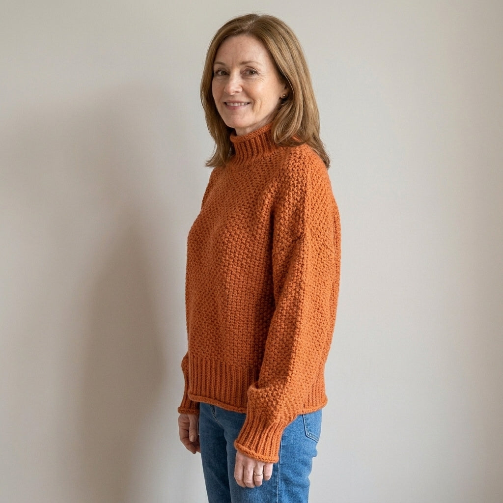 Women's Chunky Knit Turtleneck Jumper – Oversized Textured Sweater with Batwing Sleeves
