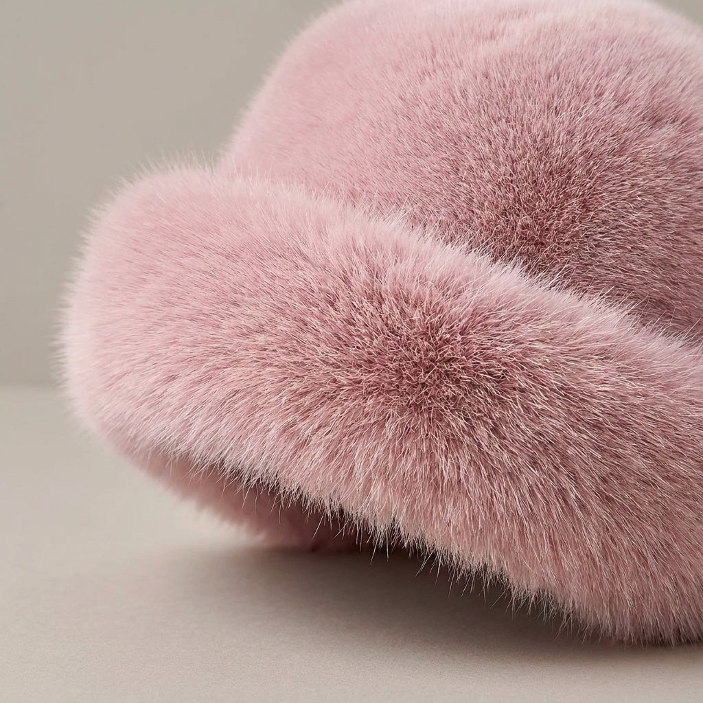 Women's Fluffy Faux Fur Bucket Hat, Warm Lined – Pink