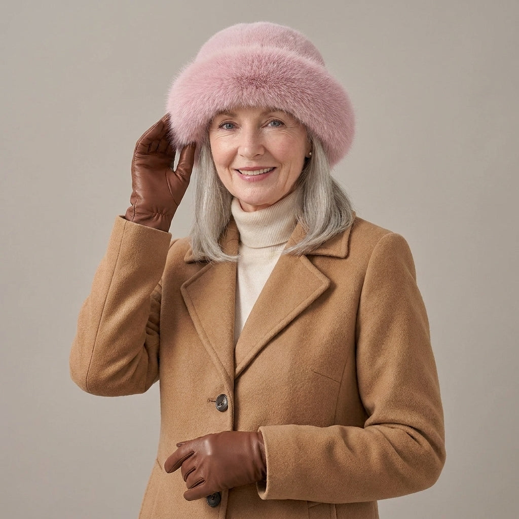 Women's Fluffy Faux Fur Bucket Hat, Warm Lined – Pink