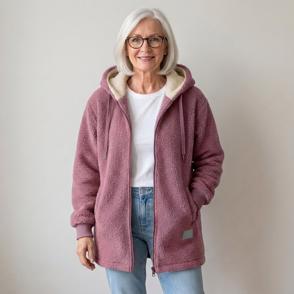 Women's Hooded Teddy Fleece Jacket, Zip-Up – Blue