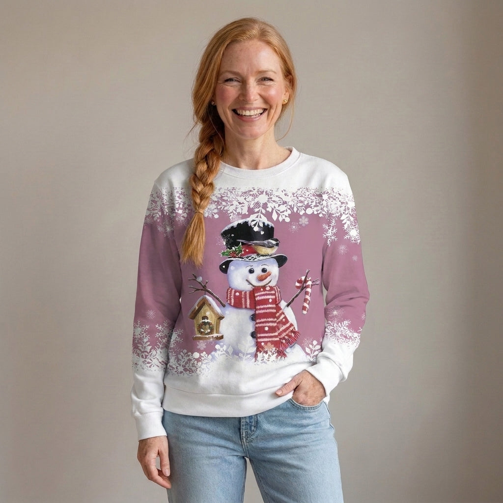 Women's Snowman Christmas Jumper, Crew Neck Sweatshirt – Blue