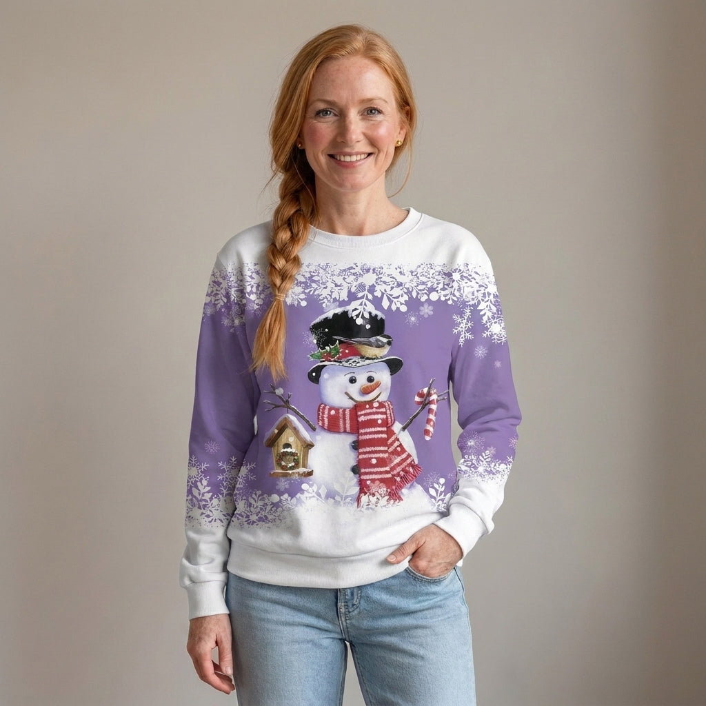 Women's Snowman Christmas Jumper, Crew Neck Sweatshirt – Blue