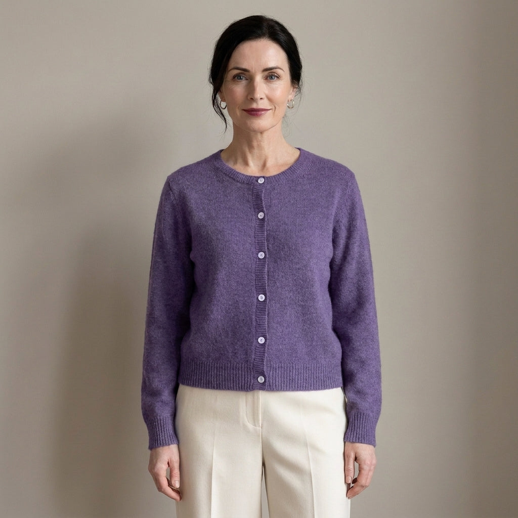 Women's Soft Knit Button Cardigan, Round Neck – Grey