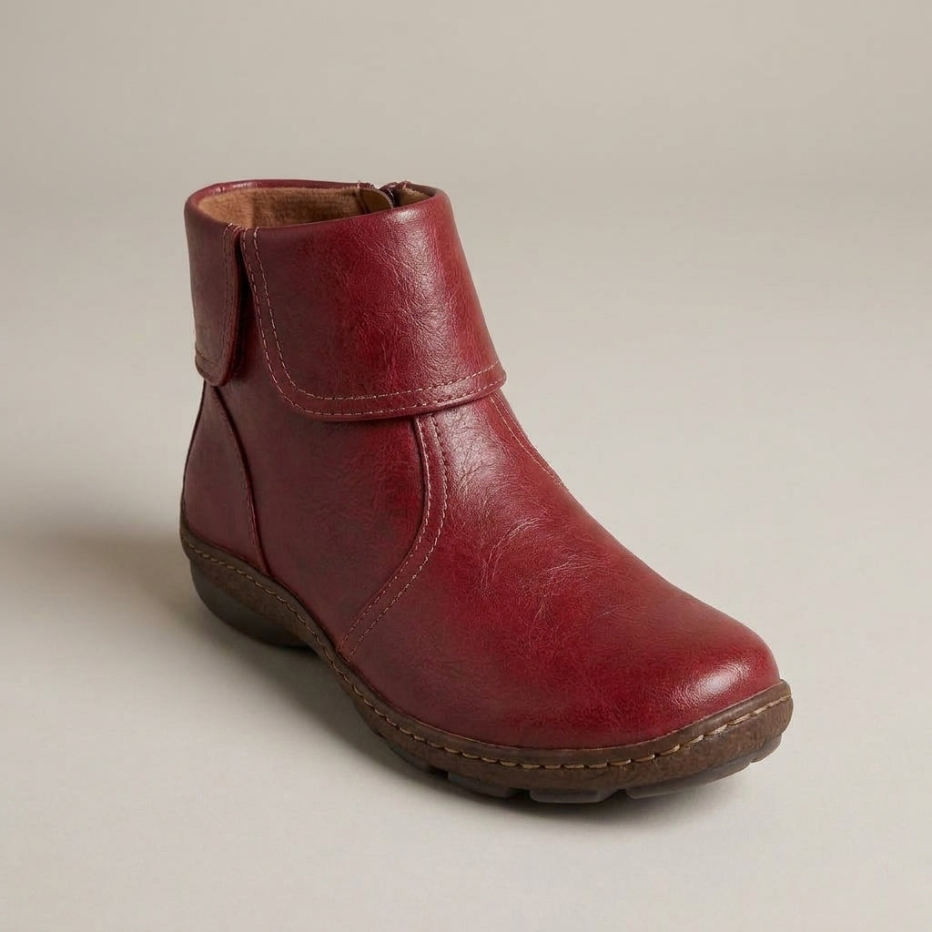 Women's Flat Zip Ankle Boots, Warm Lined – Red