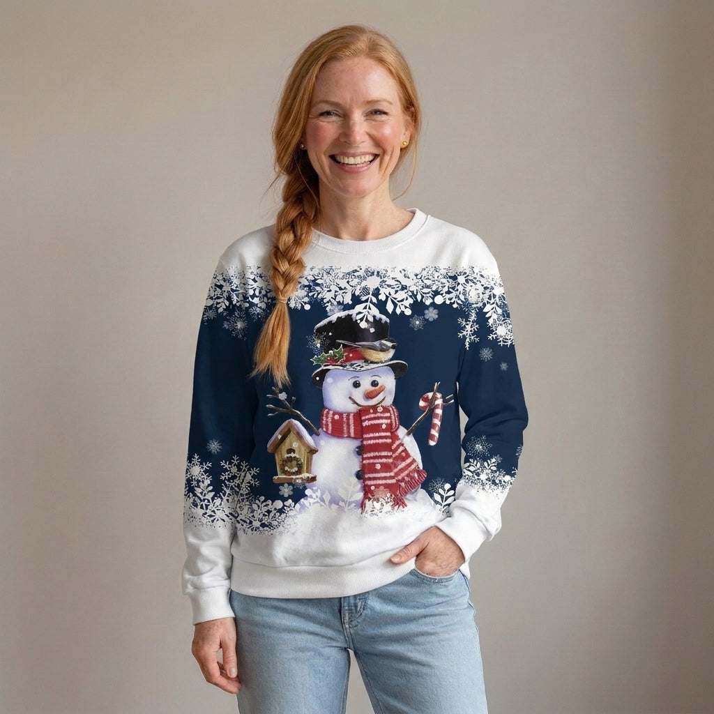 Women's Snowman Christmas Jumper, Crew Neck Sweatshirt – Blue