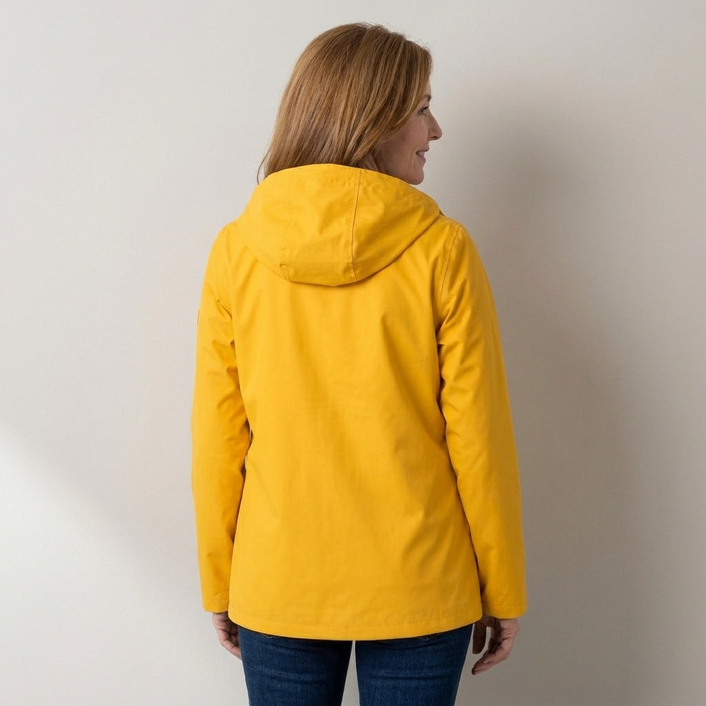 Women's Hooded Rain Jacket – Windproof & Waterproof Raincoat with Striped Lined Hood & Snap Pockets