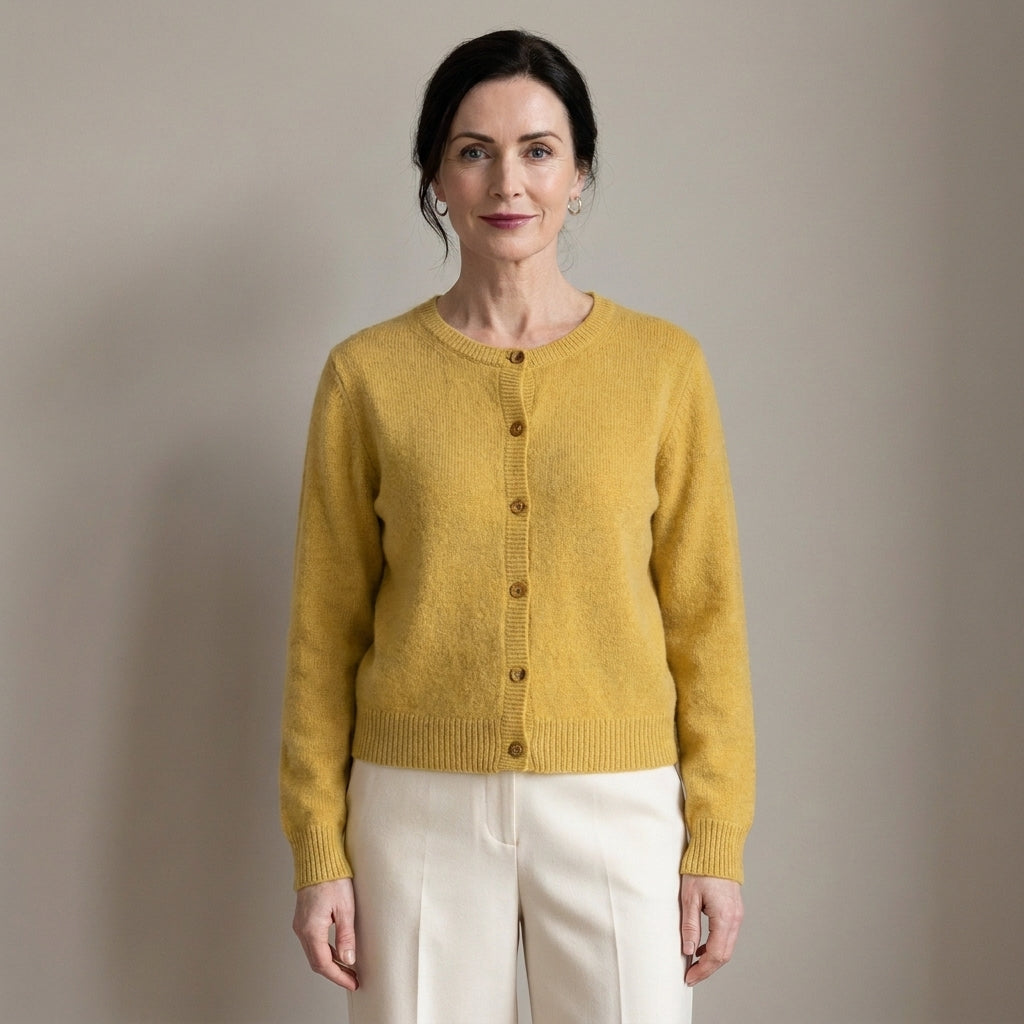 Women's Soft Knit Button Cardigan, Round Neck – Grey