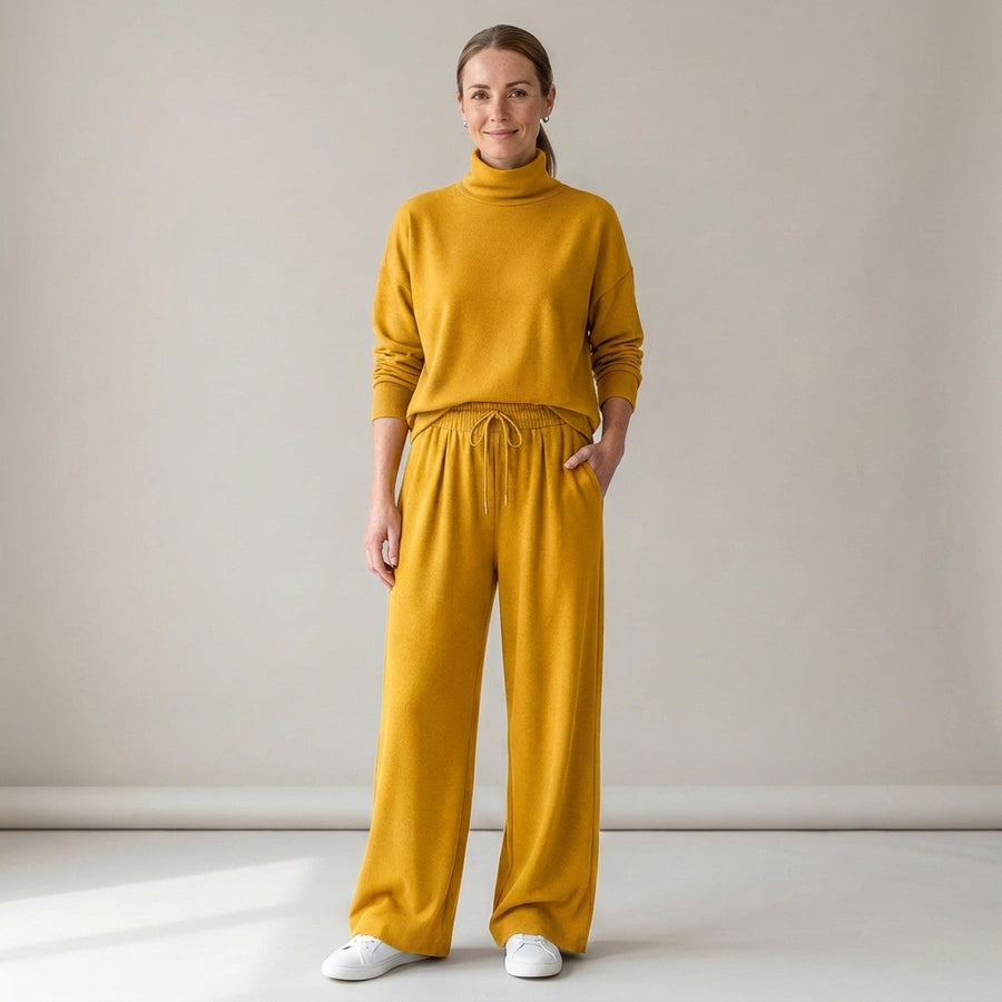 Women's Turtleneck & Wide-Leg Trouser Co-ord Set – Grey
